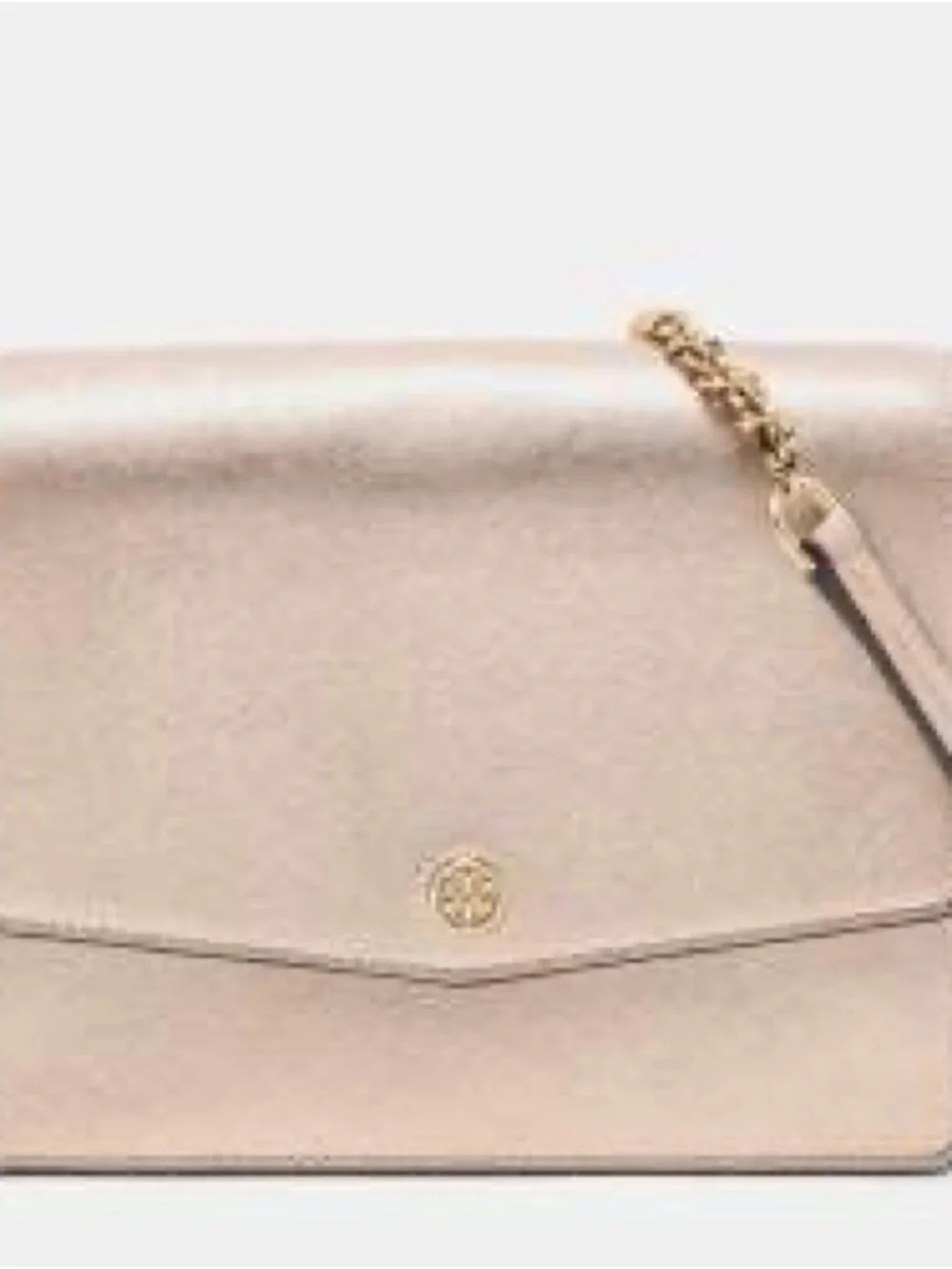 Tory Burch Robinson Chain Wallet Crossbody Rose Gold Metallic Saffiano Leather